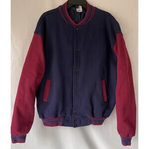 Vtg Fruit of the Loom Bomber Jacket Mens Sz XL Blue Red Varsity Snap Button 90s